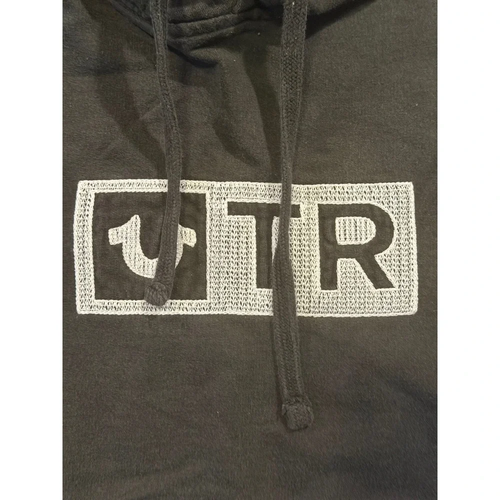 True Religion Hoodie Mens S Black TR Box Logo Embroidered Pullover Sweatshirt